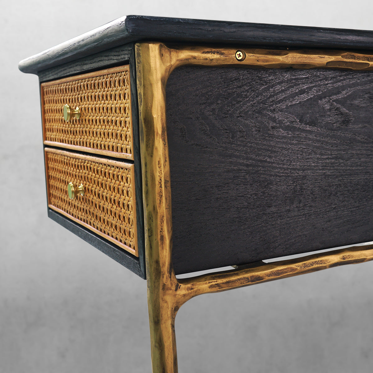 Hand Forged Metal Retro Brass Iron Frame Rattan Desk