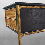 Hand Forged Metal Retro Brass Iron Frame Rattan Desk