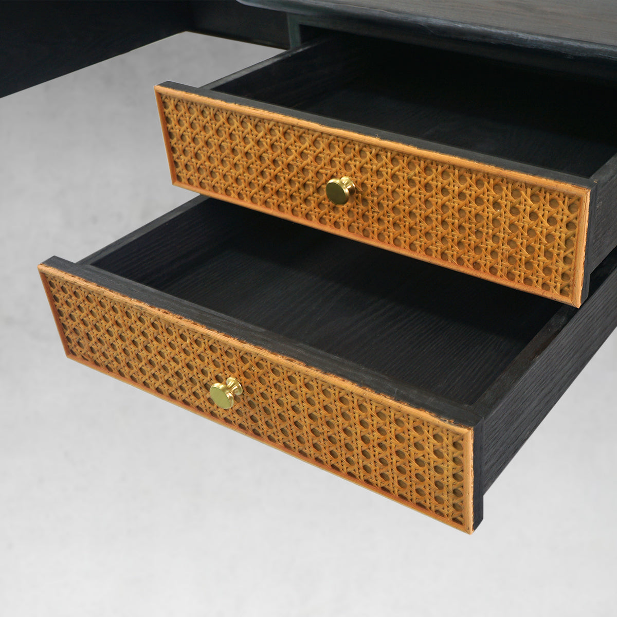 Hand Forged Metal Retro Brass Iron Frame Rattan Desk