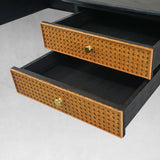 Hand Forged Metal Retro Brass Iron Frame Rattan Desk