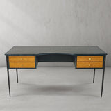 Hand Forged Metal Retro Brass Iron Frame Rattan Desk