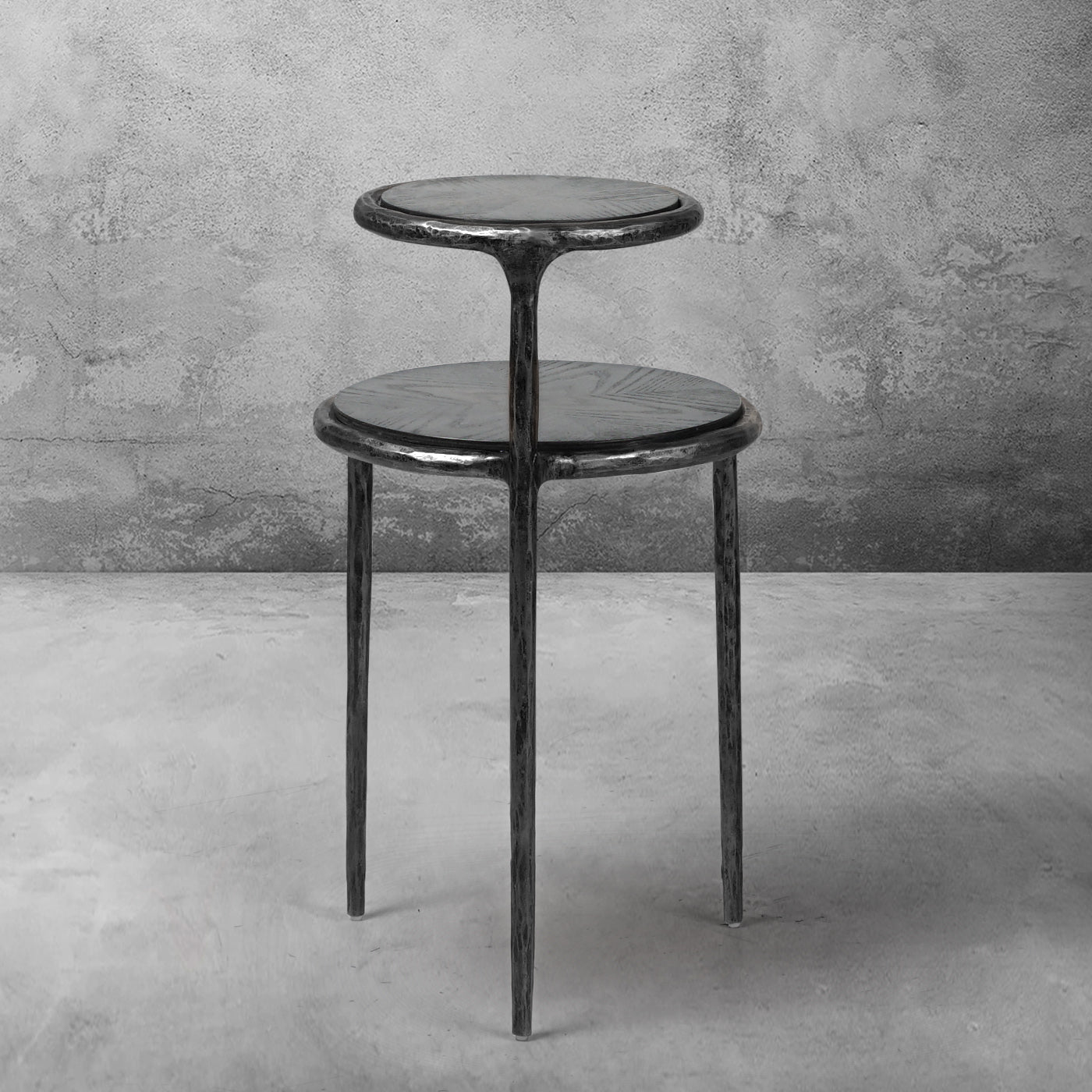 Hand Forged Metal Tiered Accent Table