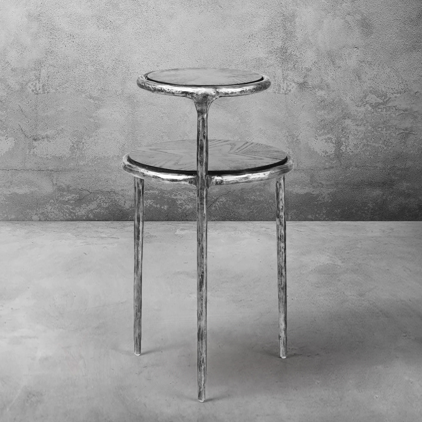 Hand Forged Metal Tiered Accent Table