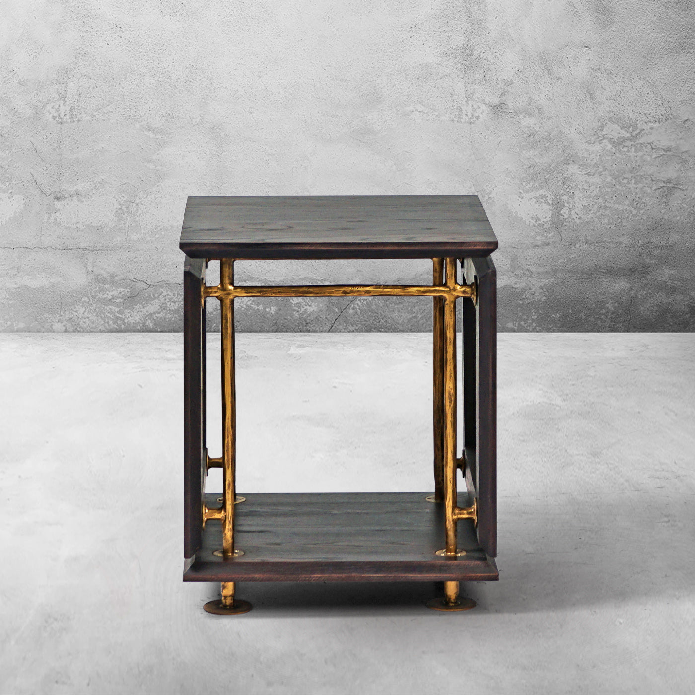 Hand Forged Metal Woven Rattan Side Table