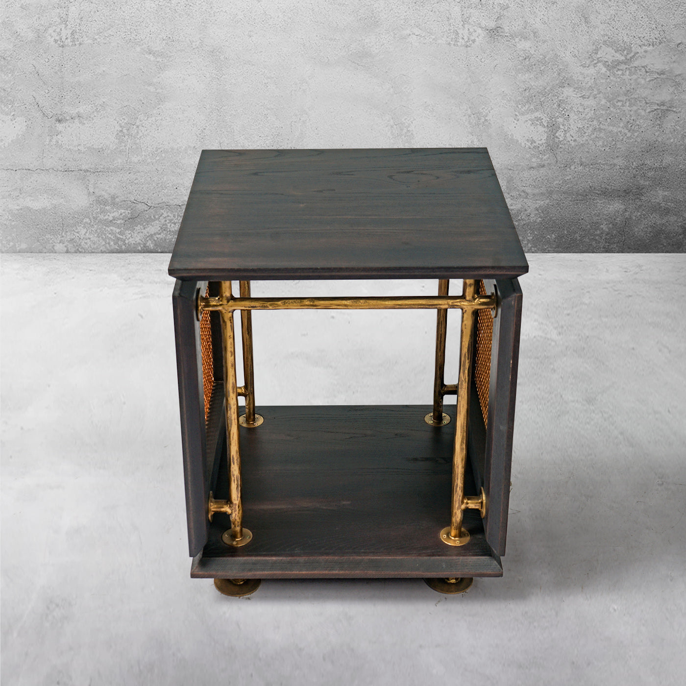 Hand Forged Metal Woven Rattan Side Table