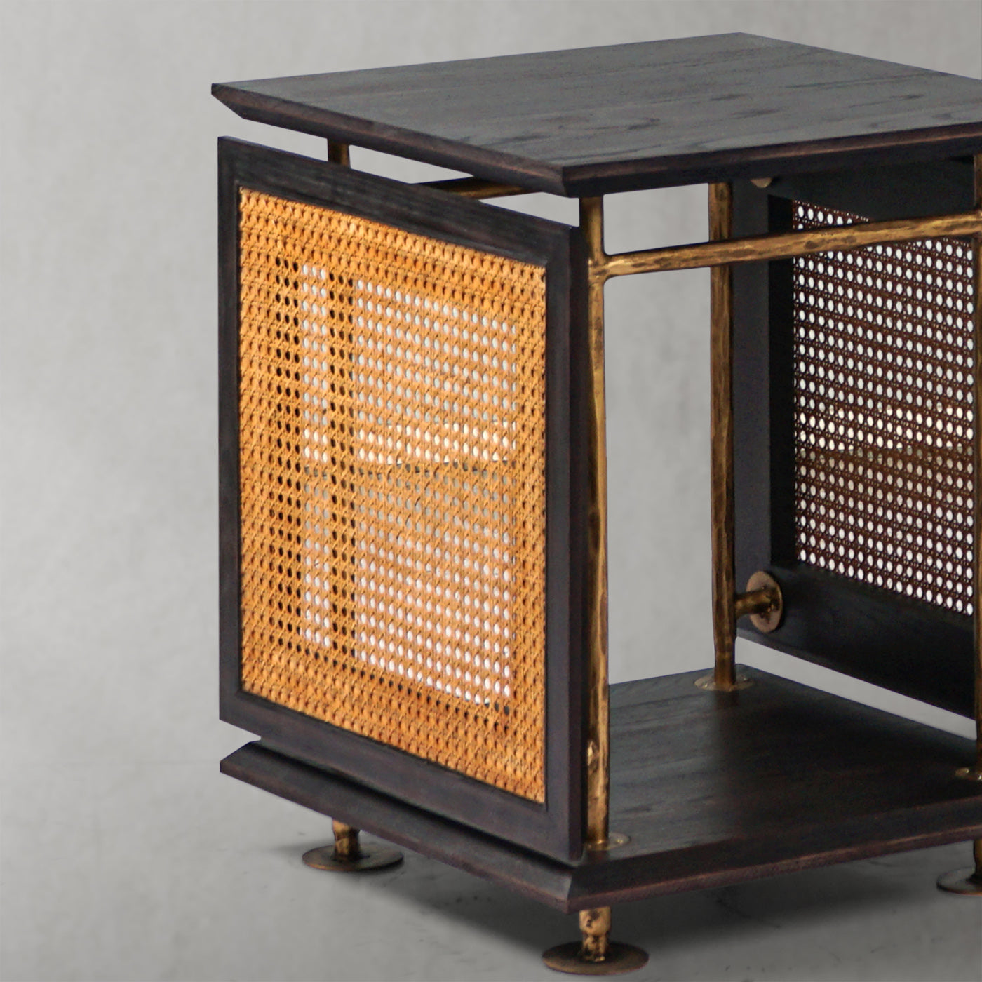 Hand Forged Metal Woven Rattan Side Table