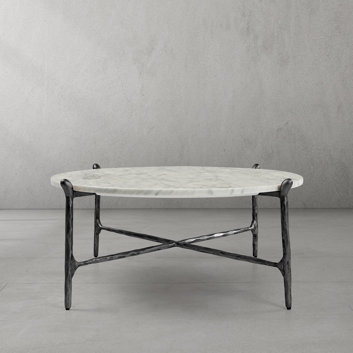 Hand Forged Metal Round  Horn Marble Coffee Table & Side Table