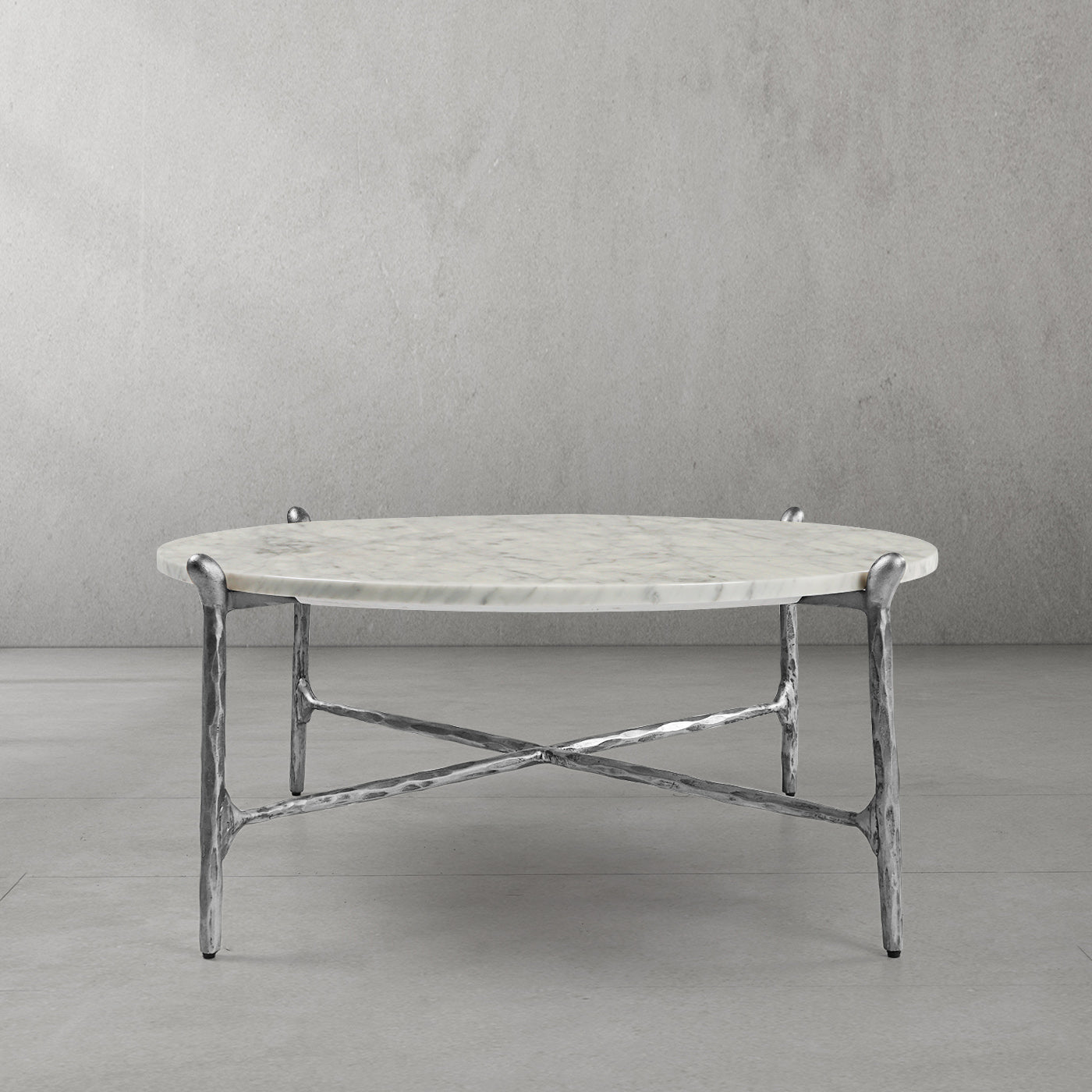 Hand Forged Metal Round  Horn Marble Coffee Table & Side Table