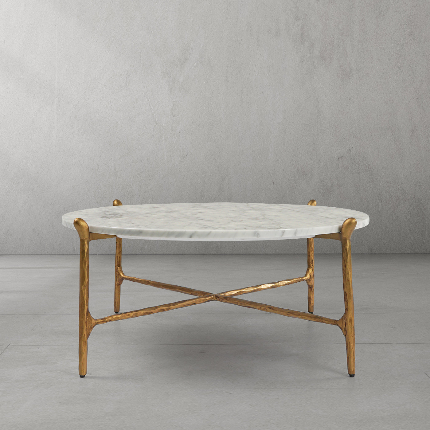 Hand Forged Metal Round  Horn Marble Coffee Table & Side Table