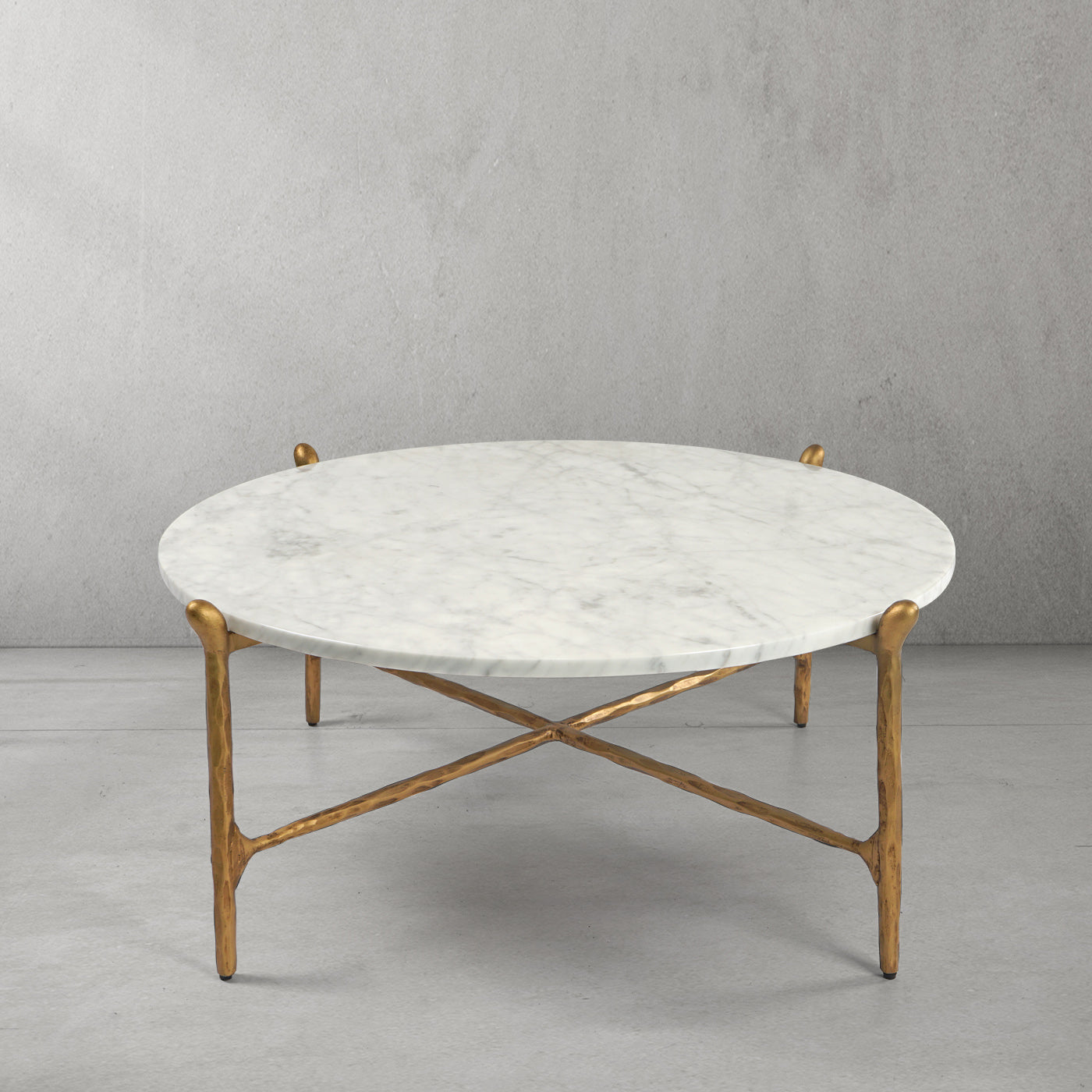 Hand Forged Metal Round  Horn Marble Coffee Table & Side Table