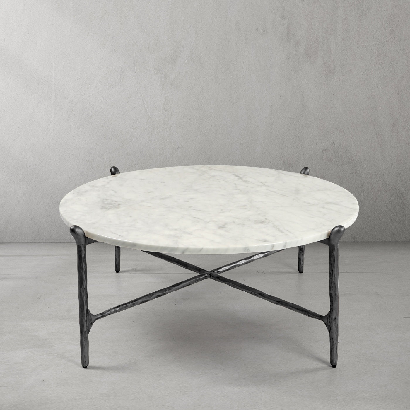Hand Forged Metal Round  Horn Marble Coffee Table & Side Table