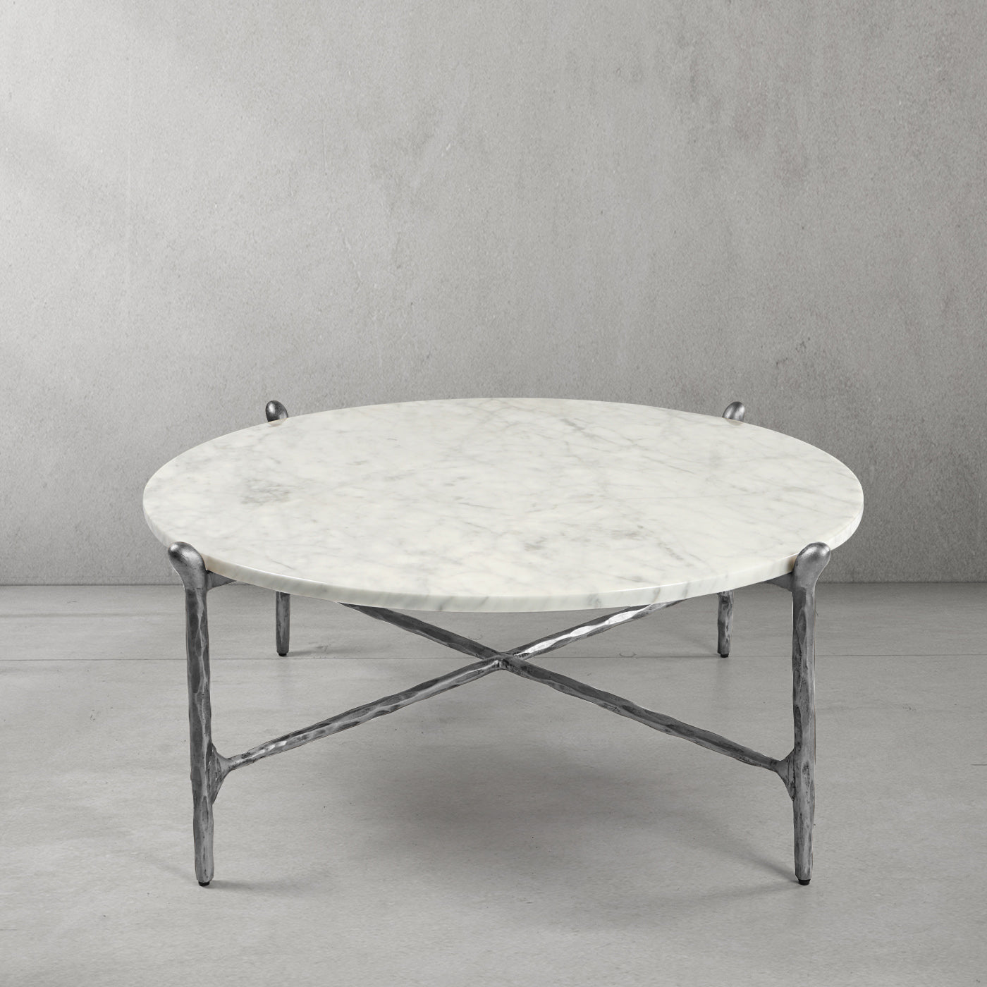 Hand Forged Metal Round  Horn Marble Coffee Table & Side Table