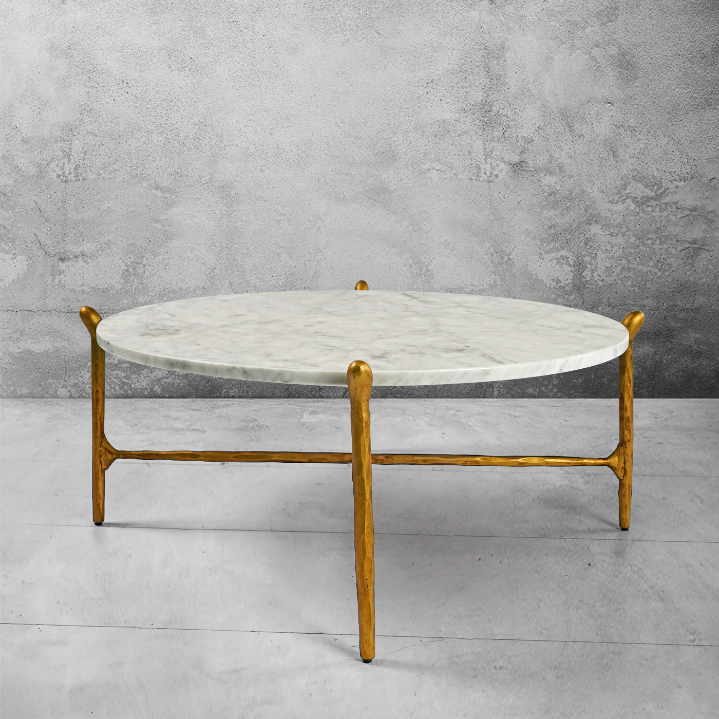 Hand Forged Metal Round  Horn Marble Coffee Table & Side Table