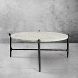 Hand Forged Metal Round  Horn Marble Coffee Table & Side Table