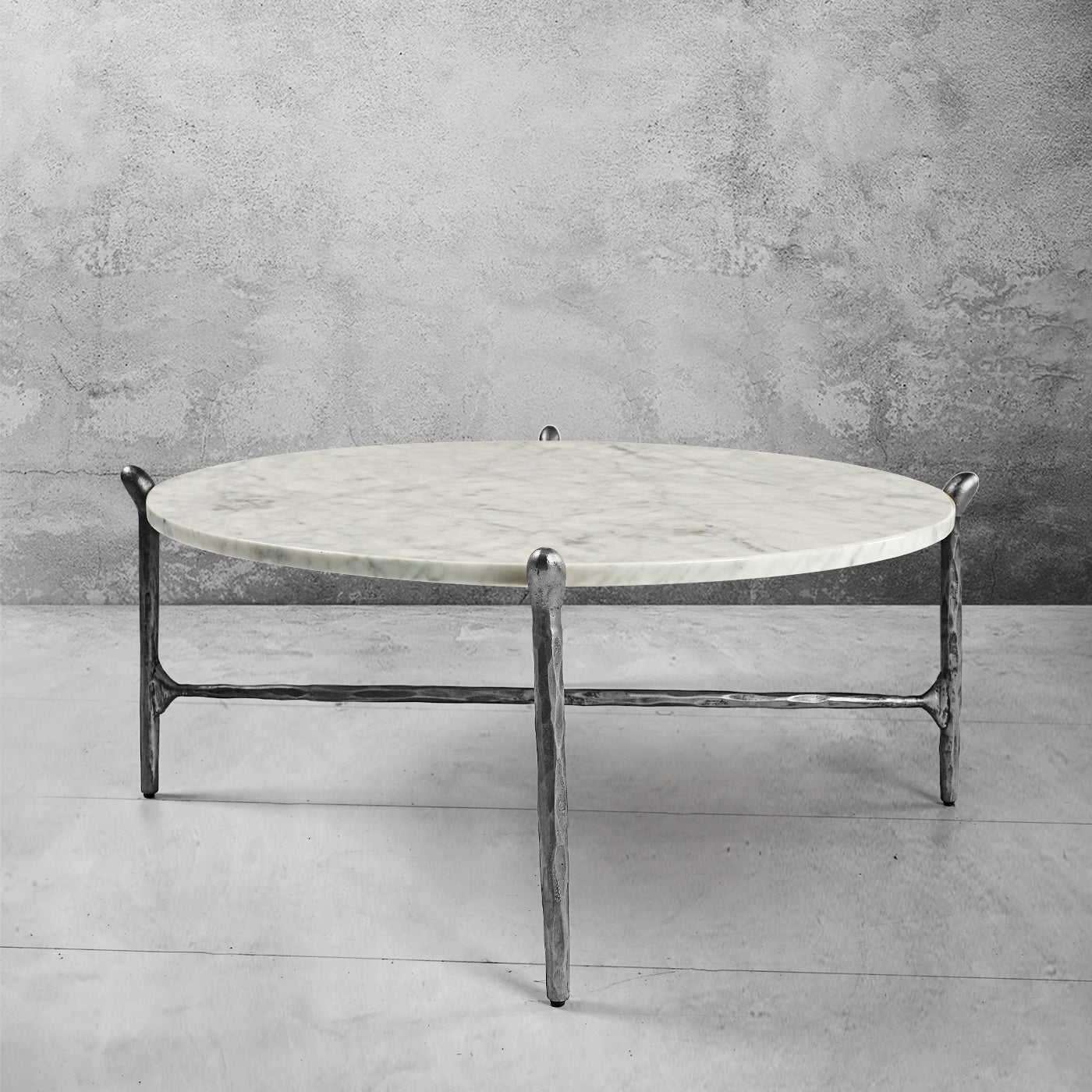Hand Forged Metal Round  Horn Marble Coffee Table & Side Table