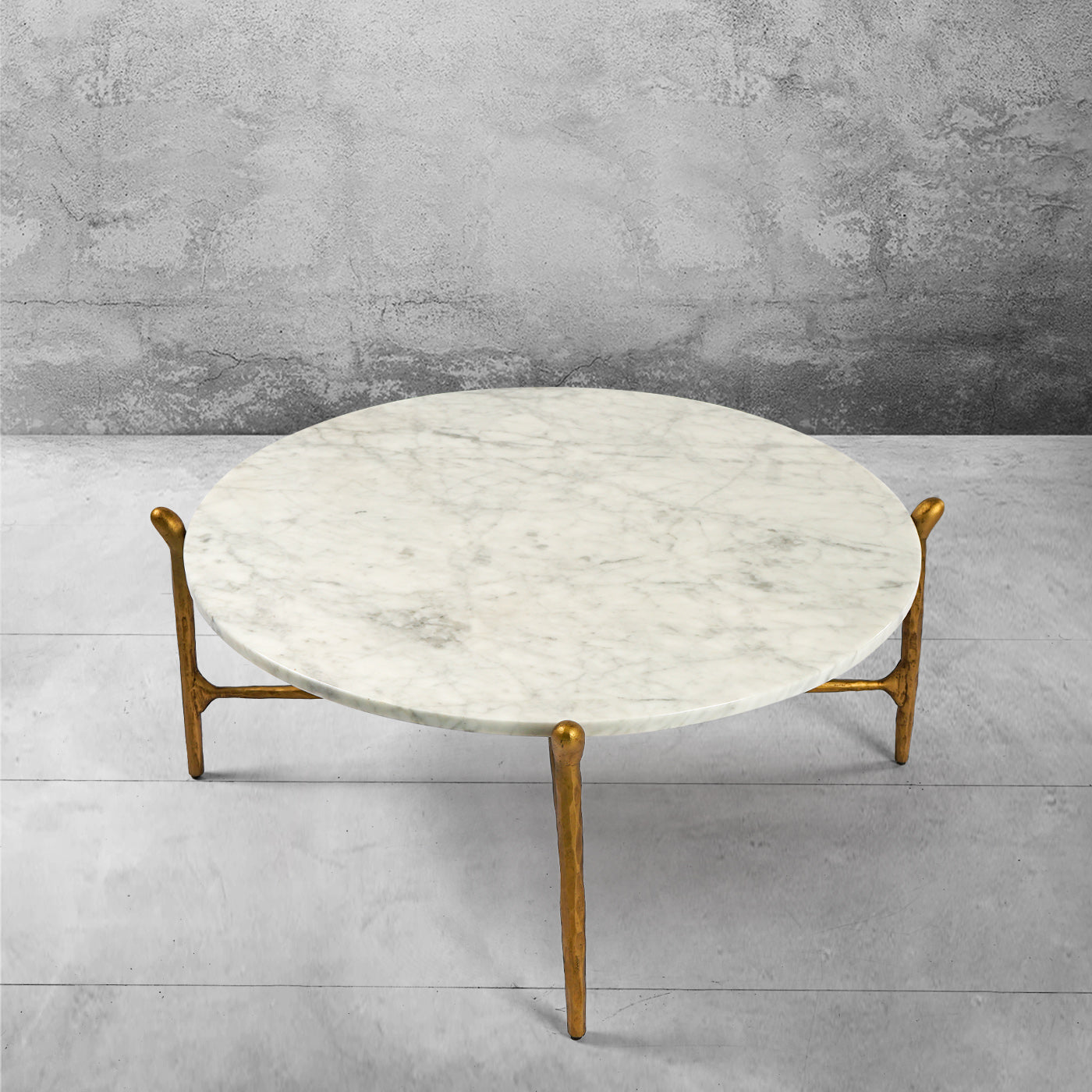 Hand Forged Metal Round  Horn Marble Coffee Table & Side Table