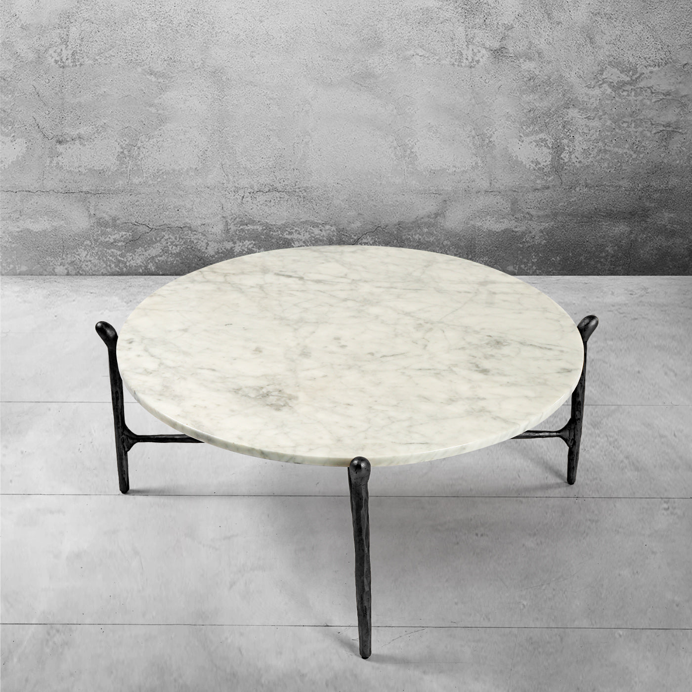 Hand Forged Metal Round  Horn Marble Coffee Table & Side Table