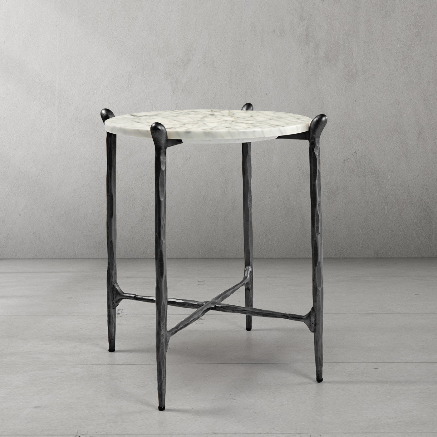Hand Forged Metal Round  Horn Marble Coffee Table & Side Table