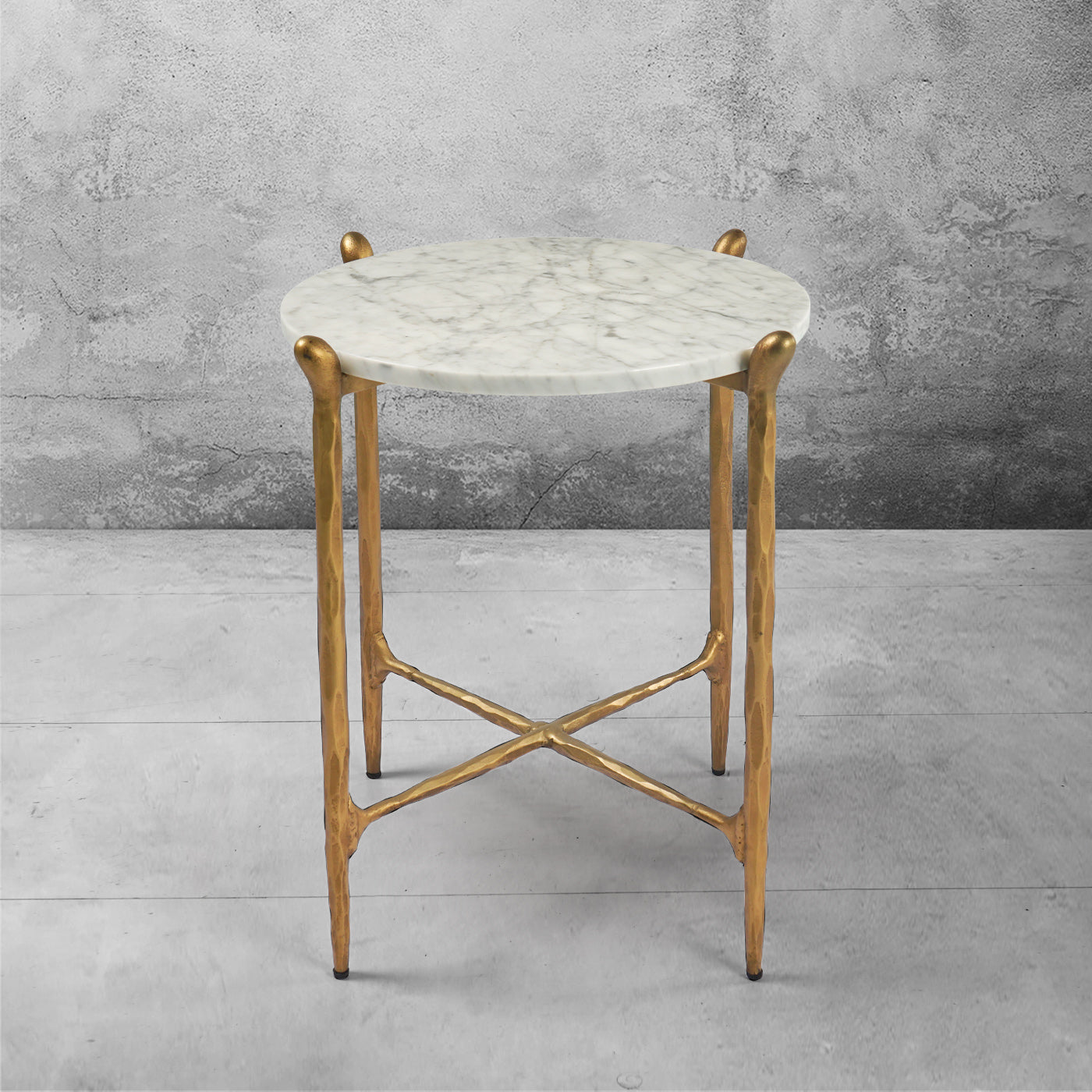 Hand Forged Metal Round  Horn Marble Coffee Table & Side Table