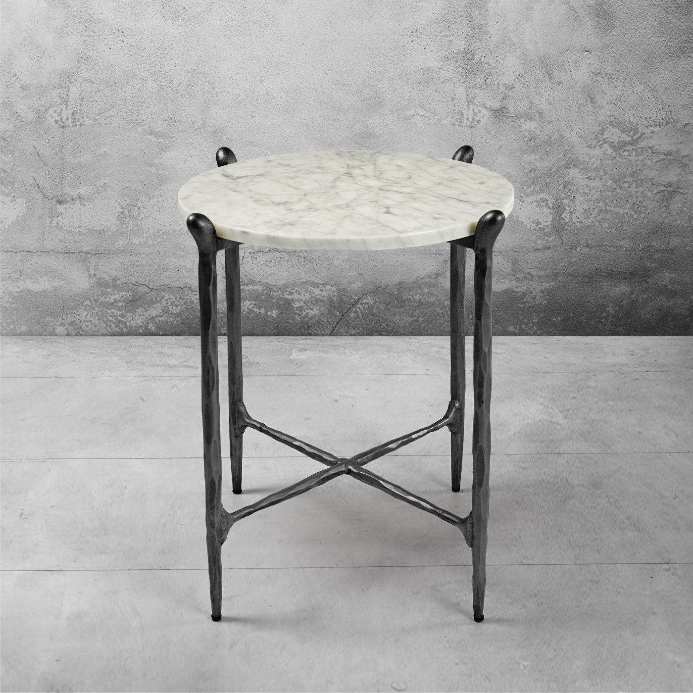 Hand Forged Metal Round  Horn Marble Coffee Table & Side Table
