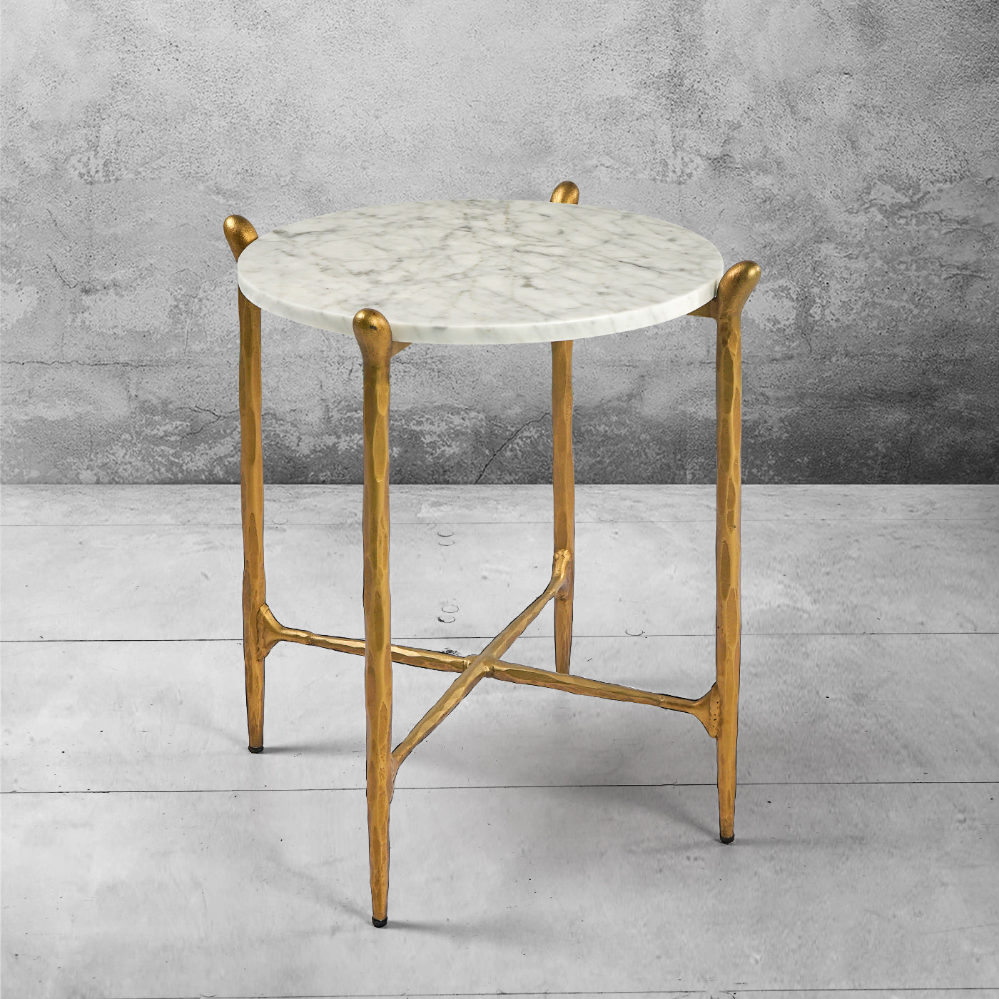 Hand Forged Metal Round  Horn Marble Coffee Table & Side Table