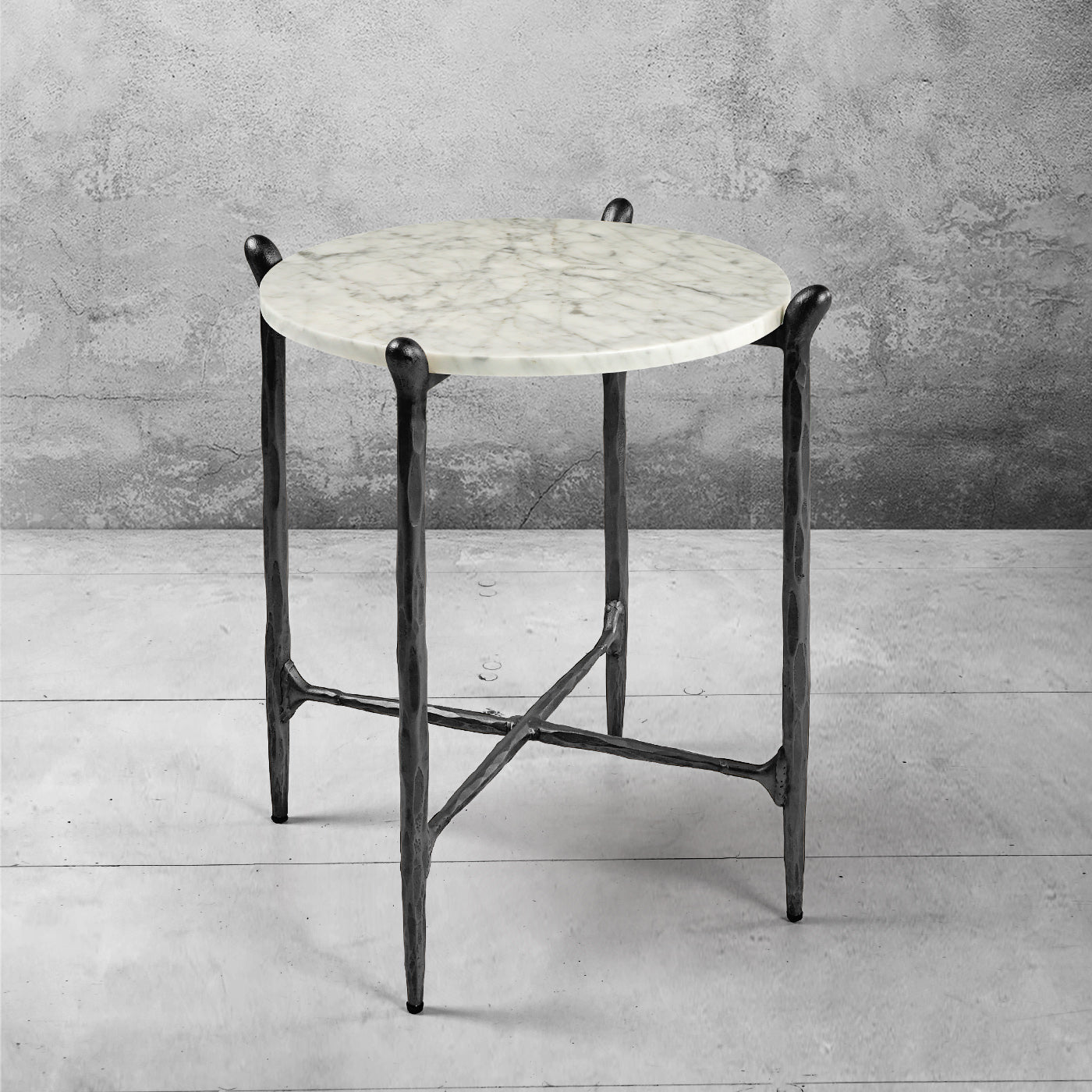 Hand Forged Metal Round  Horn Marble Coffee Table & Side Table