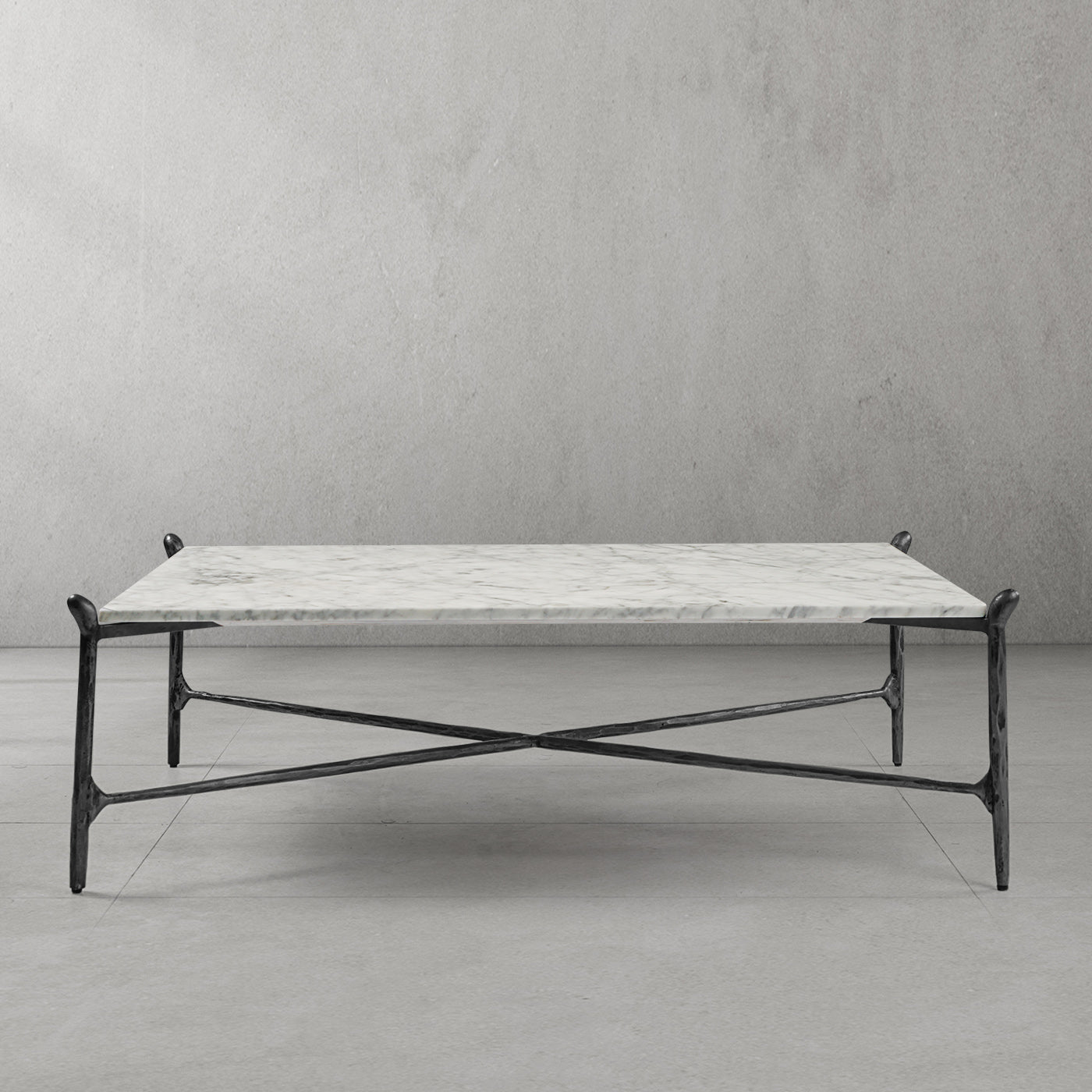 Hand Forged Metal Square Horn Marble Coffee Table 39" 50"