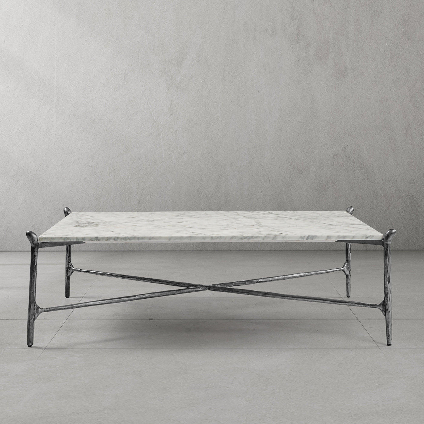 Hand Forged Metal Square Horn Marble Coffee Table 39" 50"