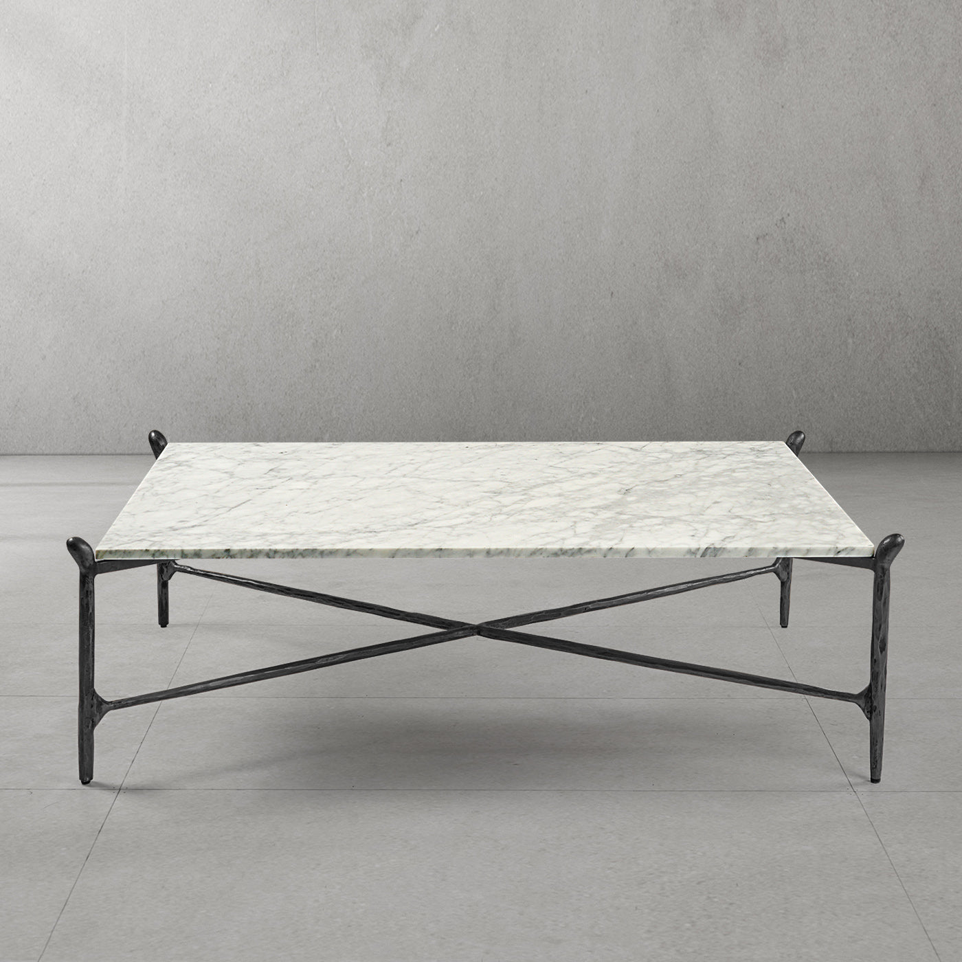 Hand Forged Metal Square Horn Marble Coffee Table 39" 50"