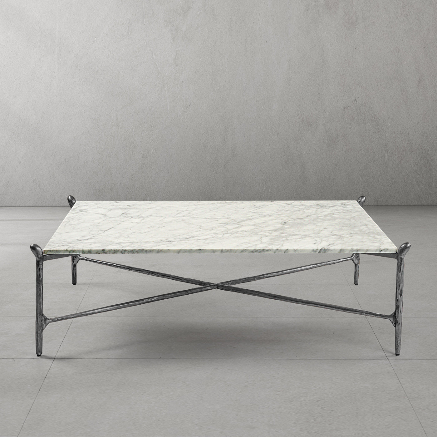 Hand Forged Metal Square Horn Marble Coffee Table 39" 50"