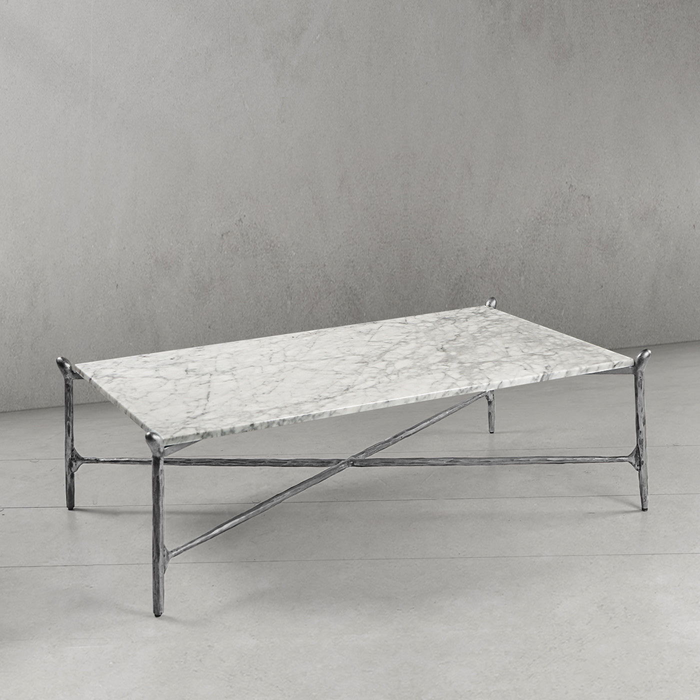 Hand Forged Metal Square Horn Marble Coffee Table 39" 50"