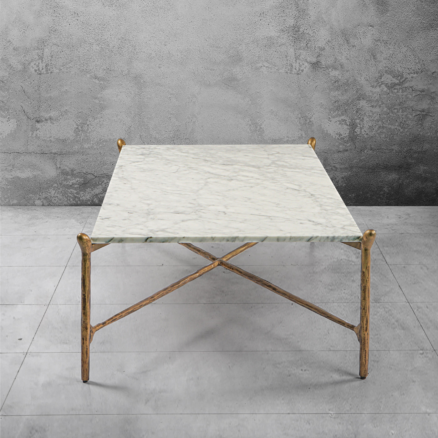 Hand Forged Metal Square Horn Marble Coffee Table 39" 50"