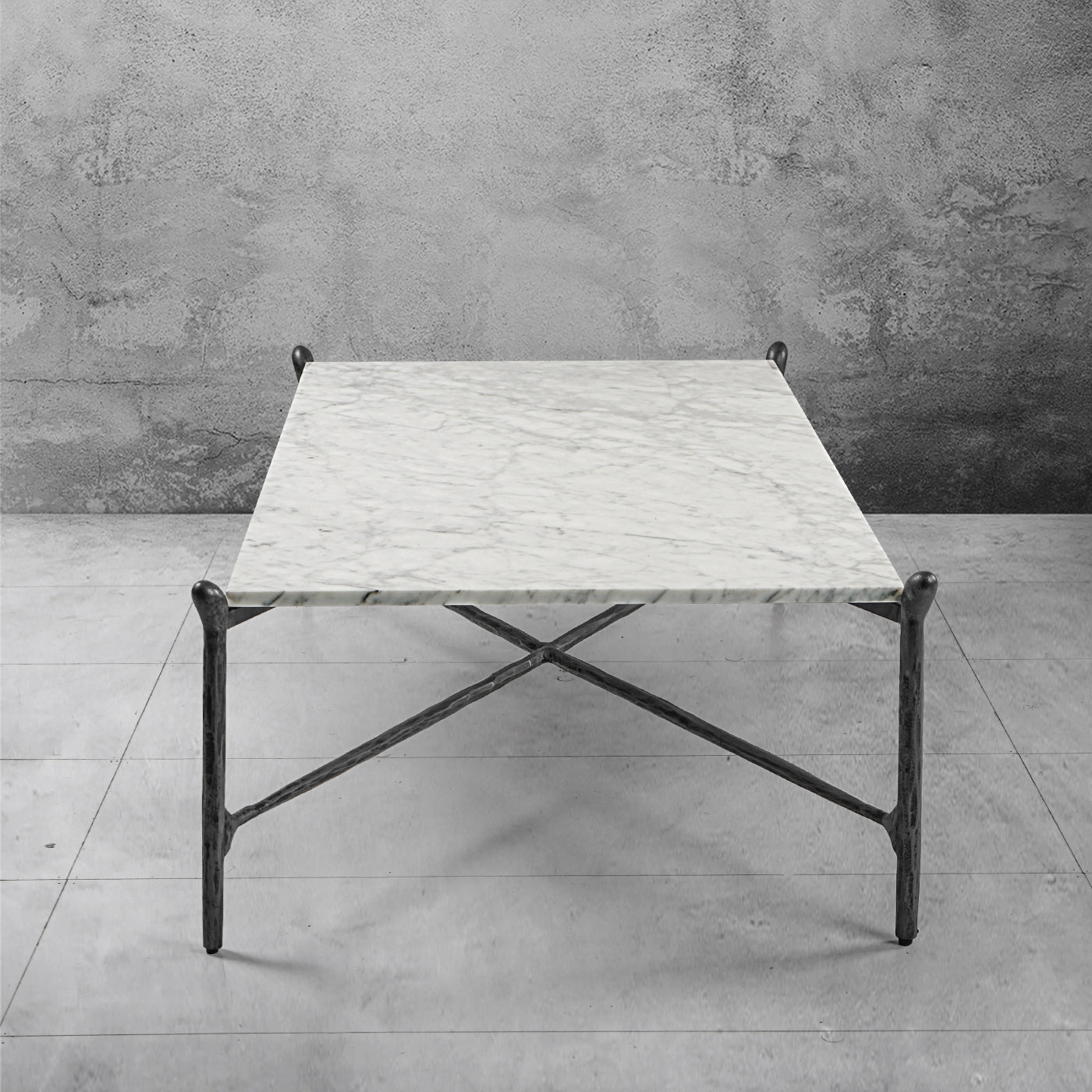 Hand Forged Metal Square Horn Marble Coffee Table 39" 50"