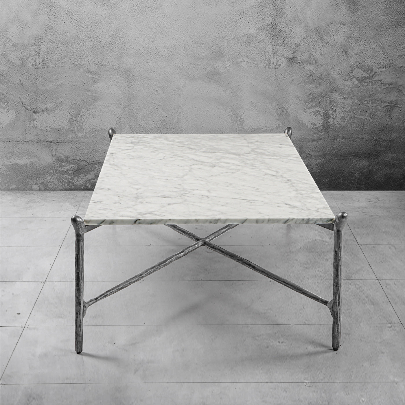 Hand Forged Metal Square Horn Marble Coffee Table 39" 50"