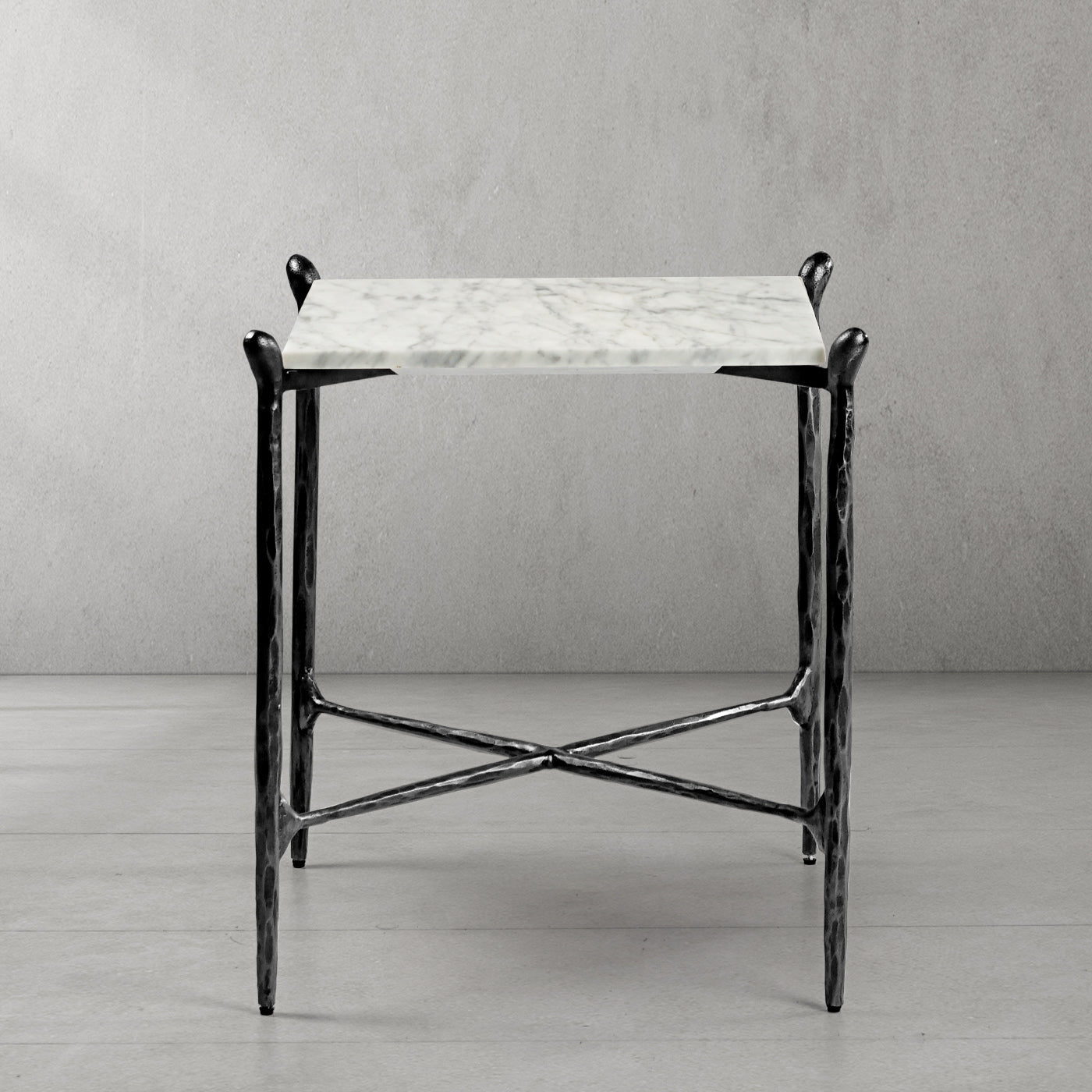 Hand Forged Metal Square Marble Side Table