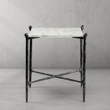 Hand Forged Metal Square Marble Side Table