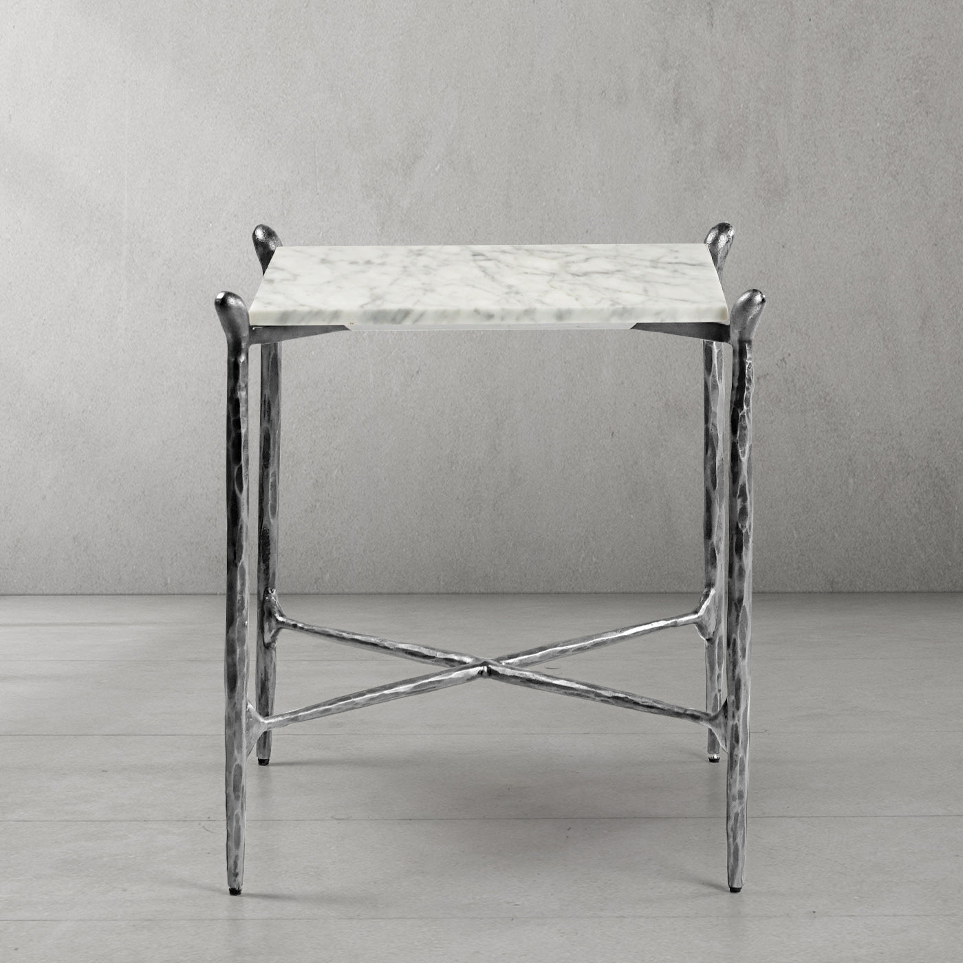 Hand Forged Metal Square Marble Side Table