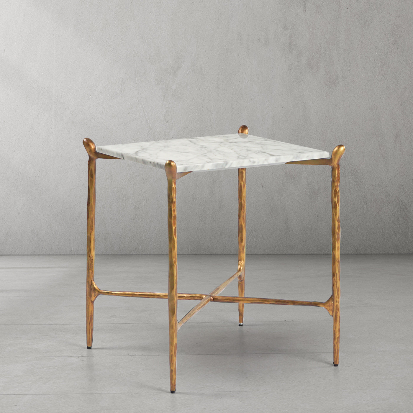 Hand Forged Metal Square Marble Side Table