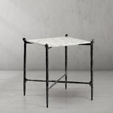 Hand Forged Metal Square Marble Side Table