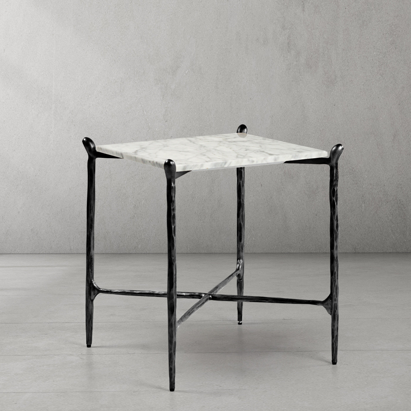 Hand Forged Metal Square Marble Side Table