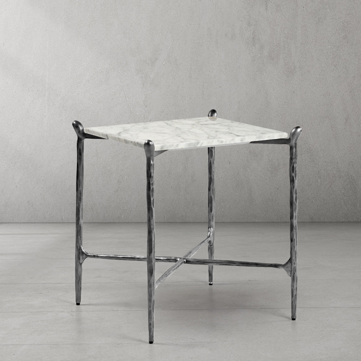 Hand Forged Metal Square Marble Side Table