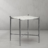 Hand Forged Metal Square Marble Side Table