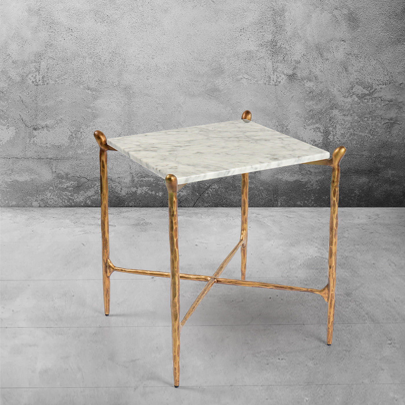 Hand Forged Metal Square Marble Side Table