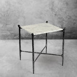 Hand Forged Metal Square Marble Side Table
