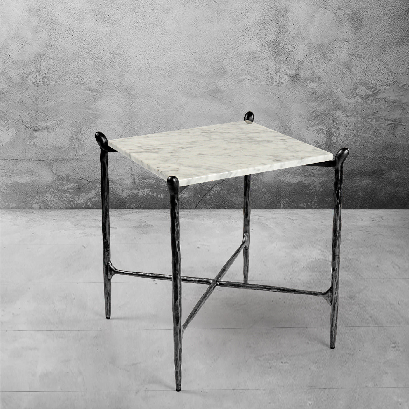 Hand Forged Metal Square Marble Side Table