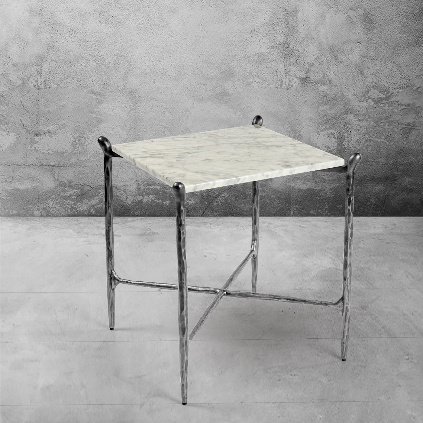 Hand Forged Metal Square Marble Side Table