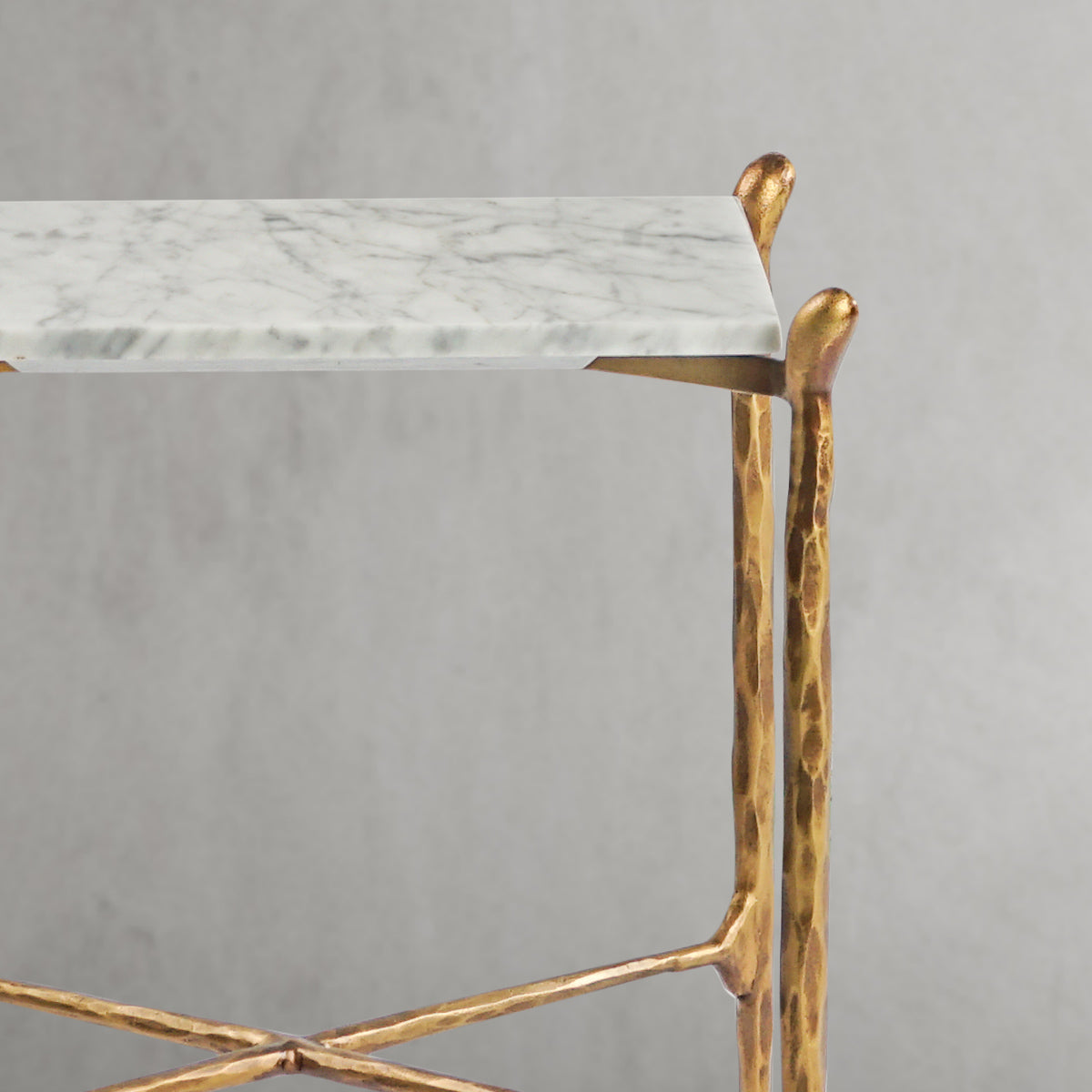 Hand Forged Metal Square Marble Side Table