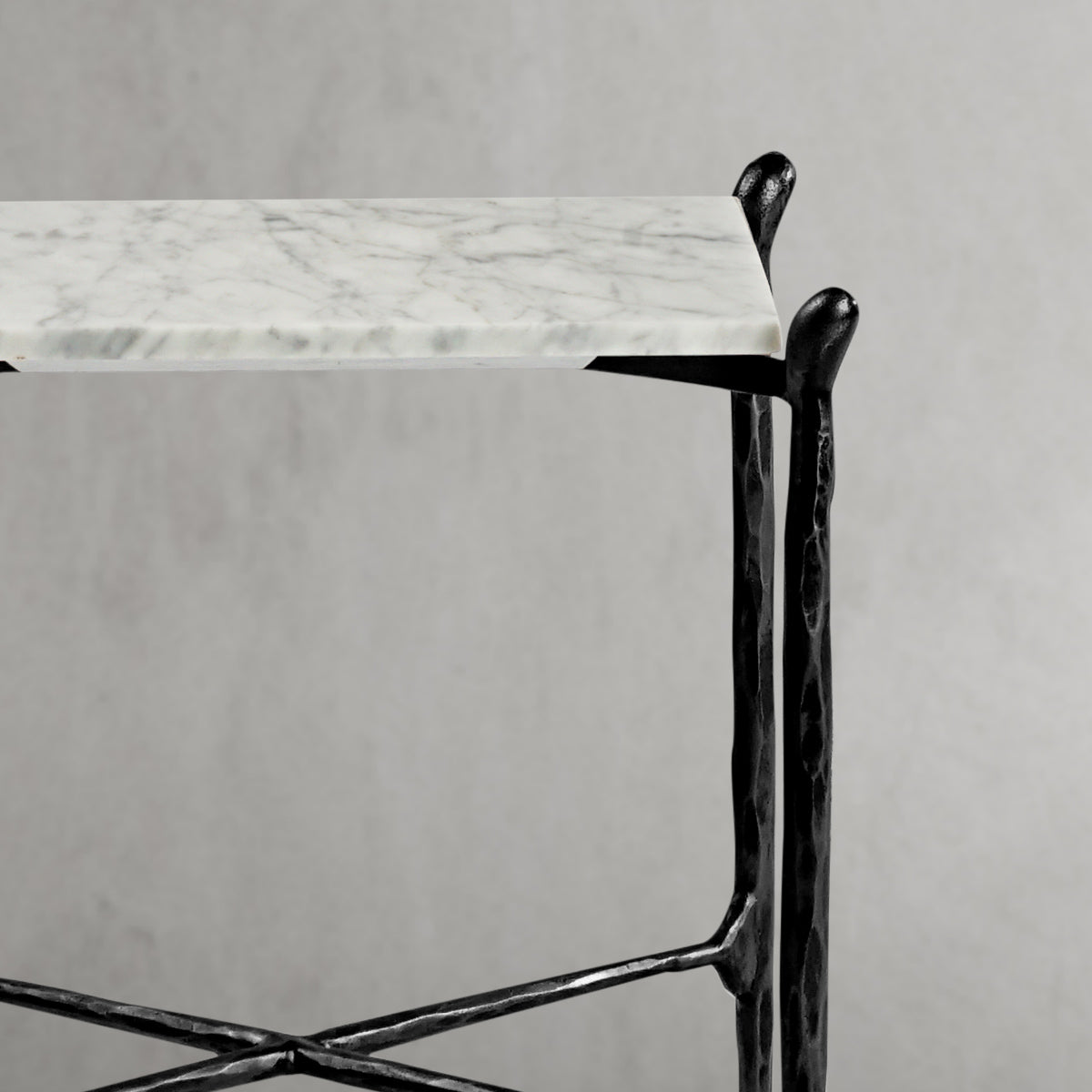 Hand Forged Metal Square Marble Side Table