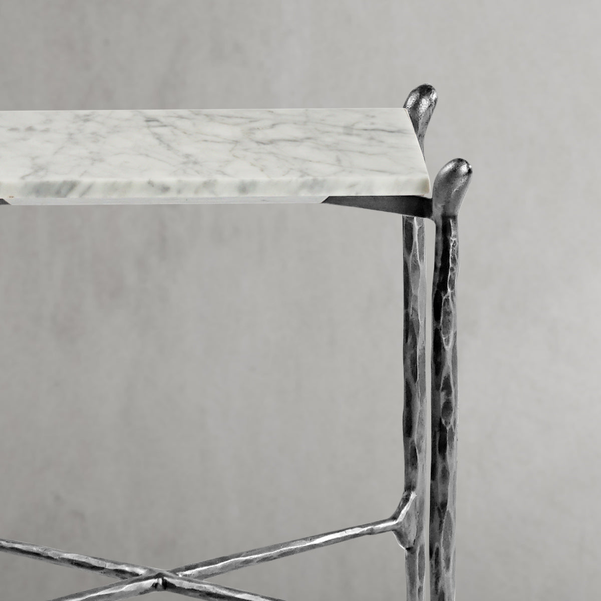 Hand Forged Metal Square Marble Side Table