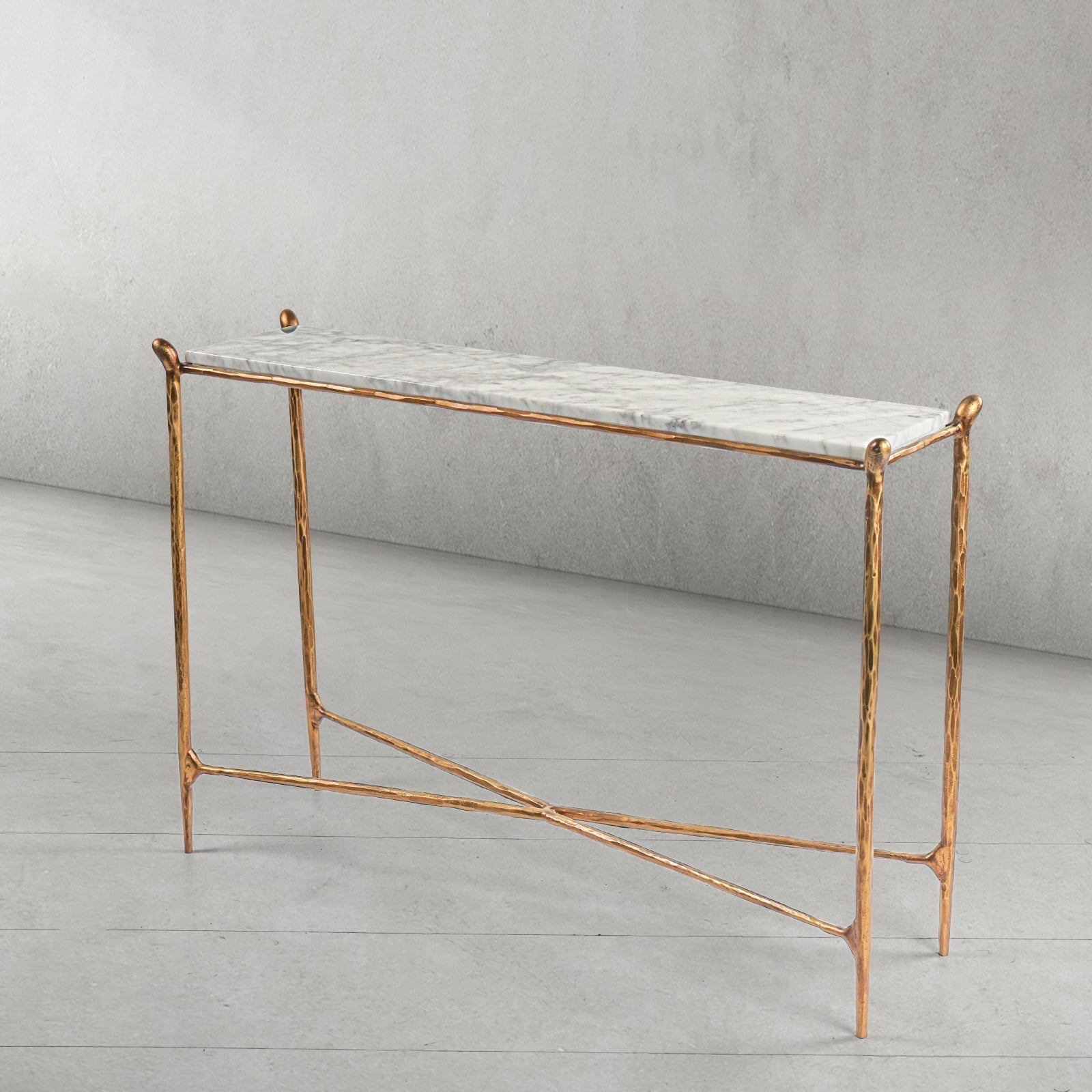 Hand Forged Metal Rectangle Horn Marble Console Table